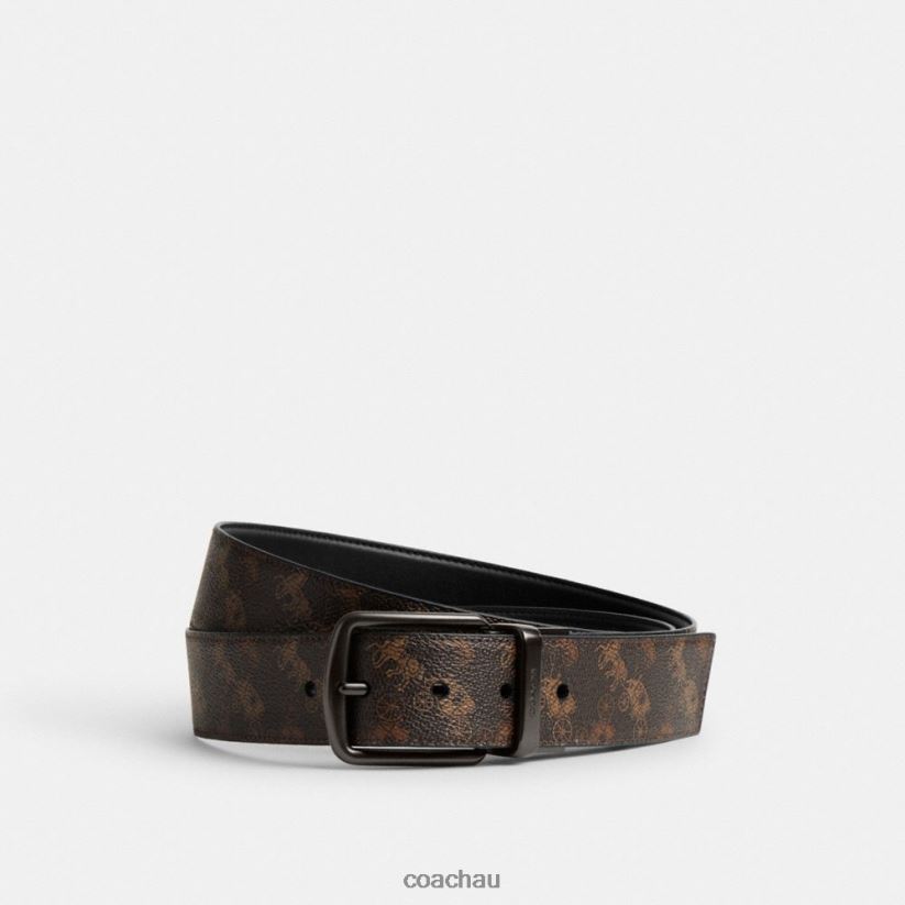 Coach Men HARNESS BUCKLE CUT-TO-SIZE REVERSIBLE BELT WITH HORSE AND CARRIAGE PRINT, 38MM Truffle/Black Z8JFB8795