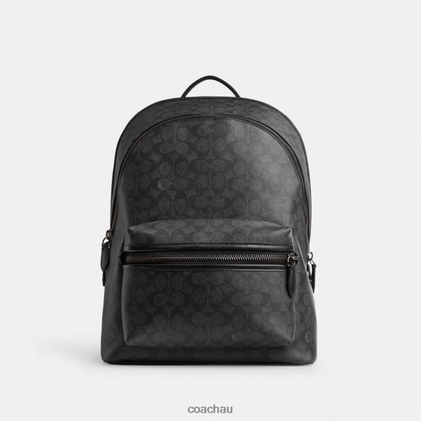 Coach Men CHARTER BACKPACK IN SIGNATURE CANVAS CHARCOAL Z8JFB8676