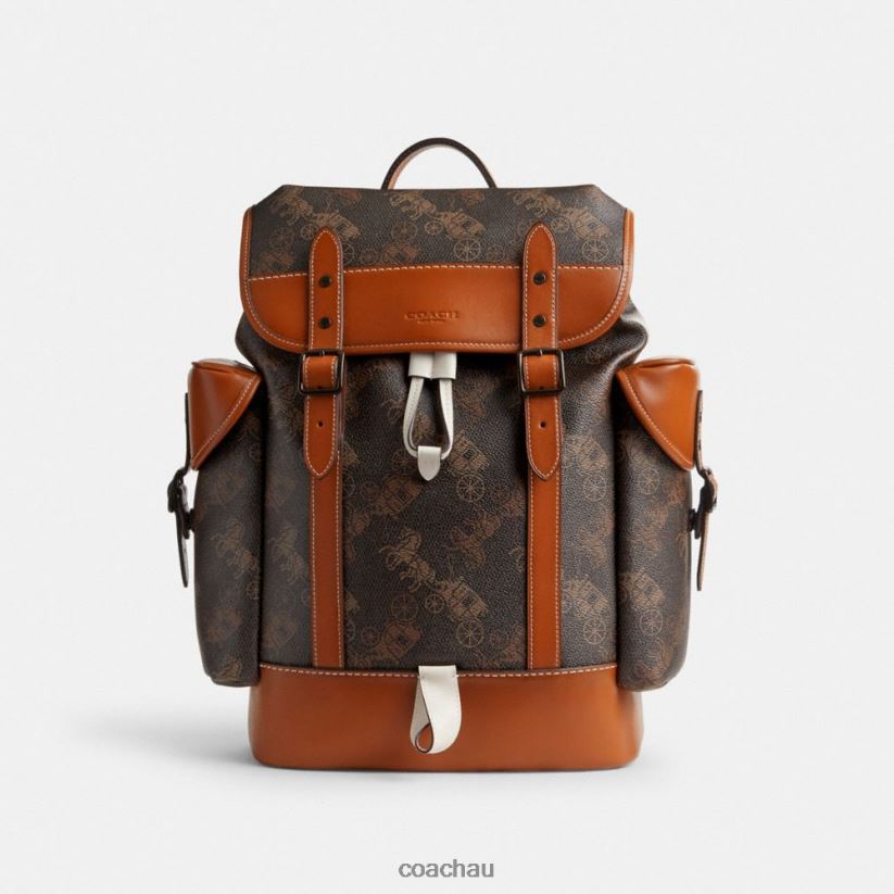 Coach Men HITCH BACKPACK WITH LARGE HORSE AND CARRIAGE PRINT Truffle/Burnished Amber Z8JFB8681