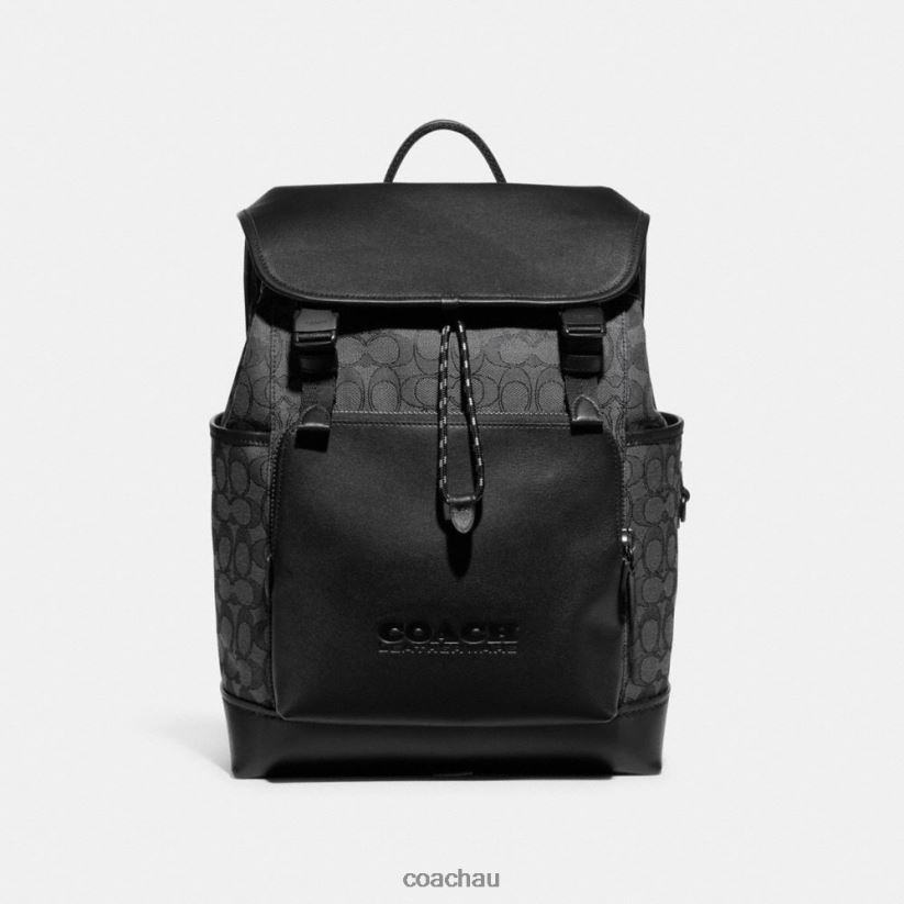 Coach Men LEAGUE FLAP BACKPACK IN SIGNATURE JACQUARD Charcoal/Black Z8JFB8684