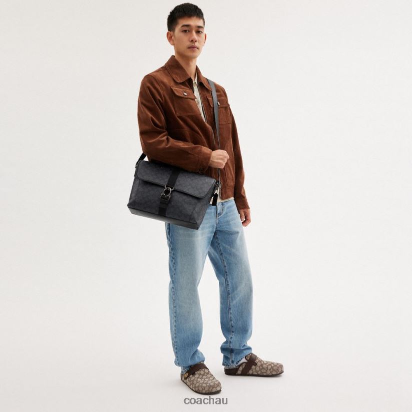 Coach Men BECK MESSENGER IN SIGNATURE CANVAS CHARCOAL Z8JFB8654