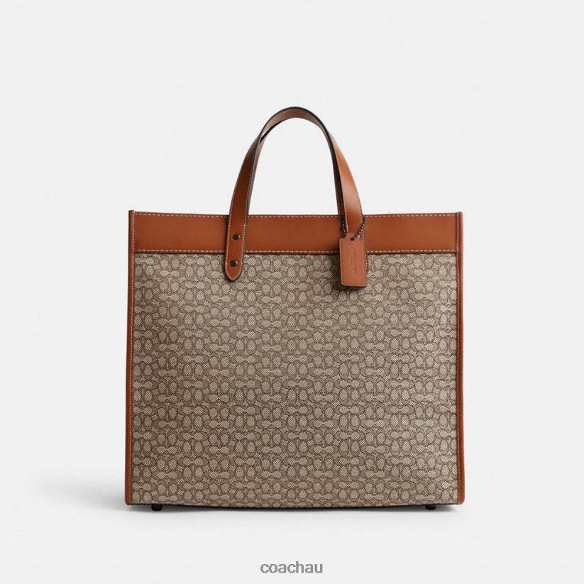 Coach Men FIELD TOTE 40 IN MICRO SIGNATURE JACQUARD Cocoa/Burnished Amber Z8JFB8636