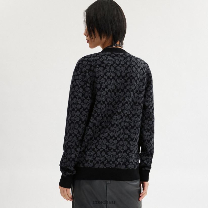 Coach Men REXY CARDIGAN SWEATER Black Signature Z8JFB8765