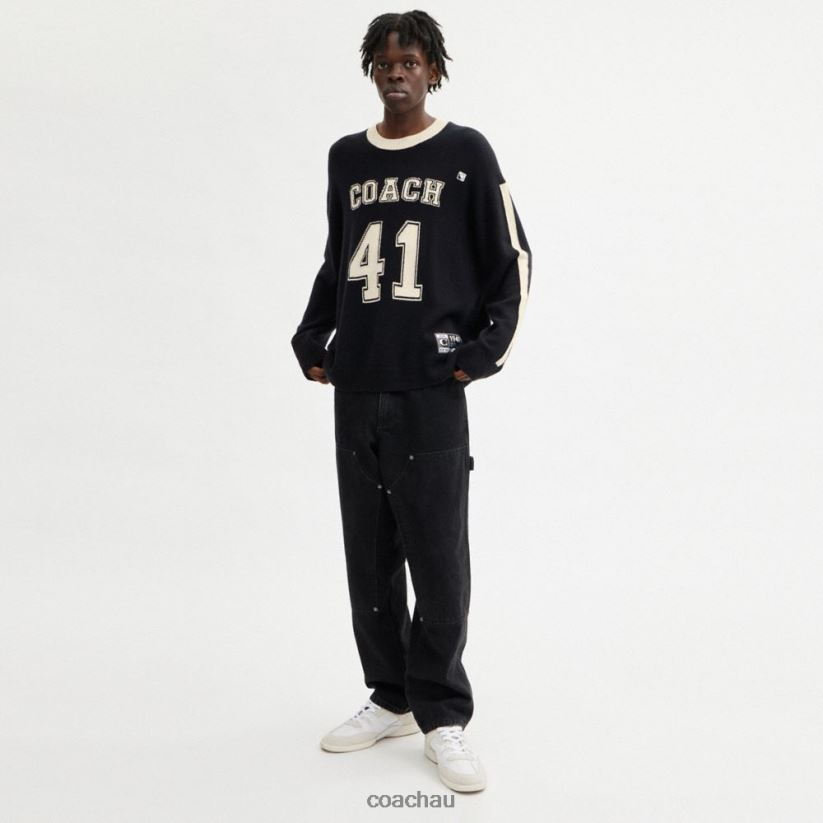 Coach Men VARSITY CASHMERE SWEATER Black Multi. Z8JFB8781