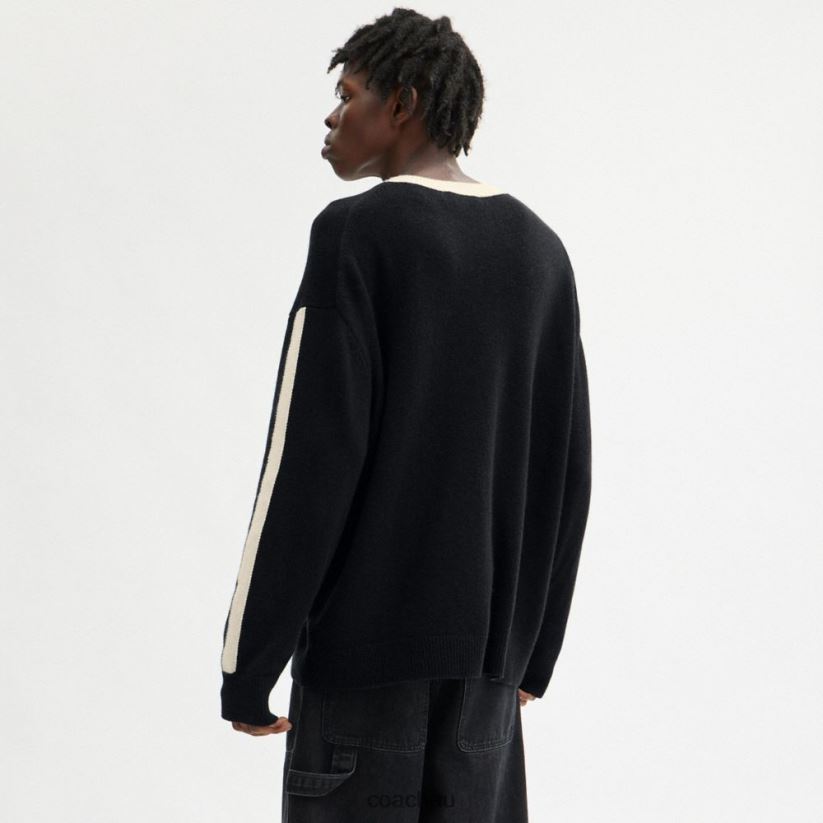 Coach Men VARSITY CASHMERE SWEATER Black Multi. Z8JFB8781