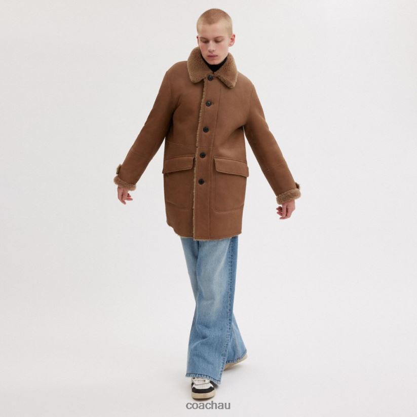 Coach Men REVERSIBLE SHEARLING COAT Biscuit Z8JFB8757