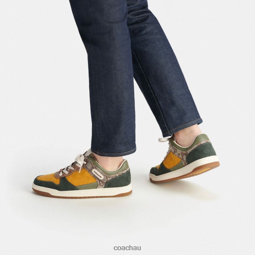 Coach Men C201 SNEAKER IN MIXED SIGNATURE FABRIC Oak/Buttercup/Amazon Green Z8JFB8746