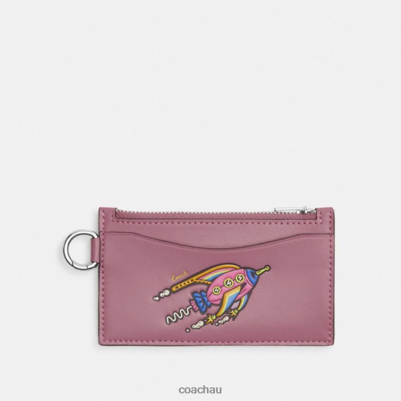 Coach Men COSMIC COACH ZIP CARD CASE WITH ROCKET Violet Orchid Z8JFB8721