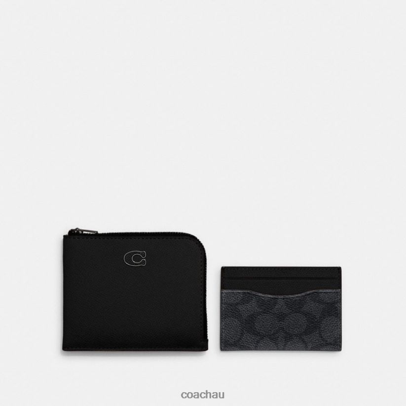 Coach Men 3-IN-1 L-ZIP WALLET WITH SIGNATURE CANVAS BLACK/CHARCOAL Z8JFB8711