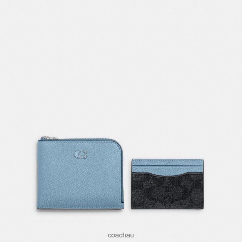 Coach Men 3-IN-1 L-ZIP WALLET WITH SIGNATURE CANVAS Pool/Charcoal Z8JFB8715