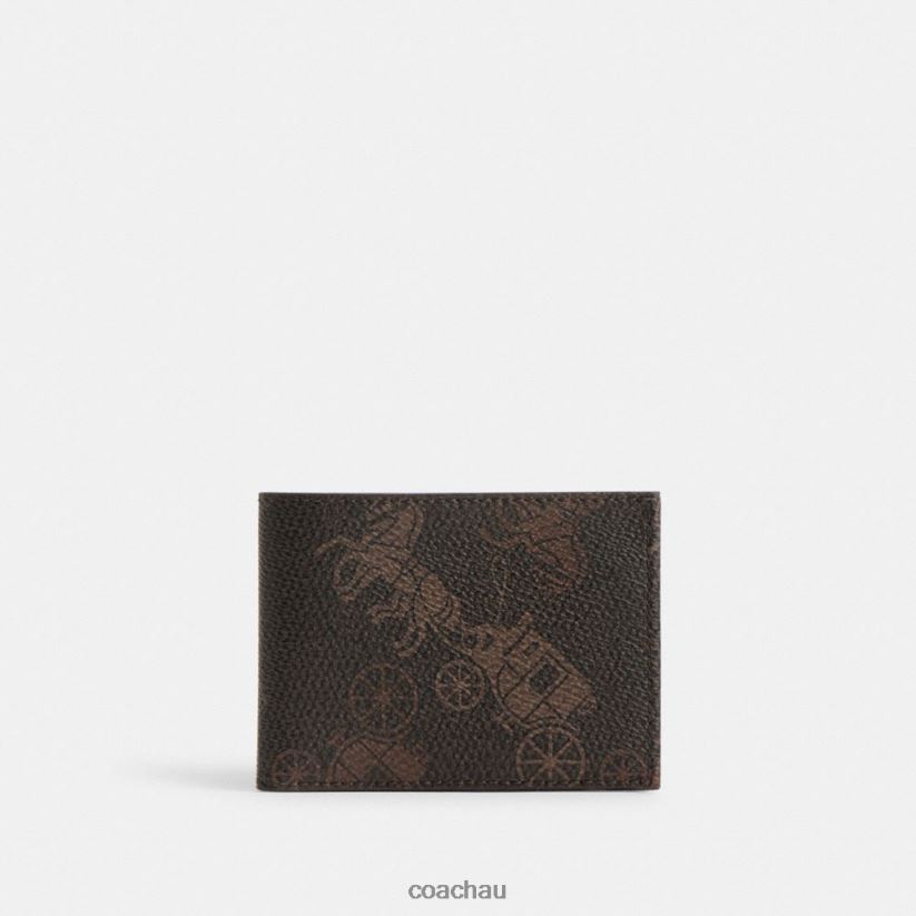 Coach Men SLIM BILLFOLD WALLET WITH LARGE HORSE AND CARRIAGE PRINT Truffle/Burnished Amber Z8JFB8704