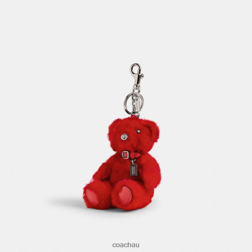 Coach Women BEAR BAG CHARM IN SIGNATURE SHEARLING LH/Sport Red Multi Z8JFB8522