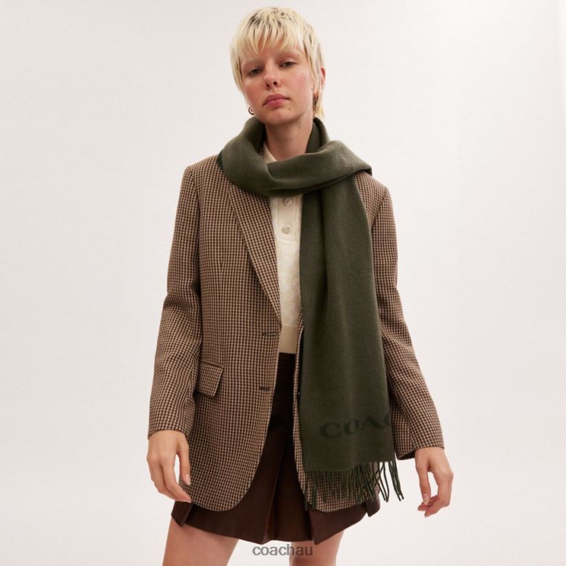 Coach Women HORSE AND CARRIAGE CASHMERE MUFFLER Army Green Z8JFB8577