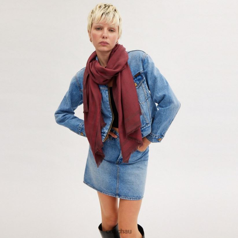 Coach Women HORSE AND CARRIAGE PRINT JACQUARD STOLE Wine Z8JFB8584