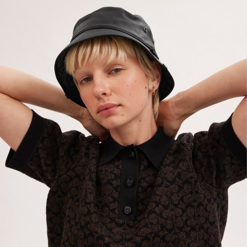 Coach Women LEATHERBUCKET HAT Black Z8JFB8586