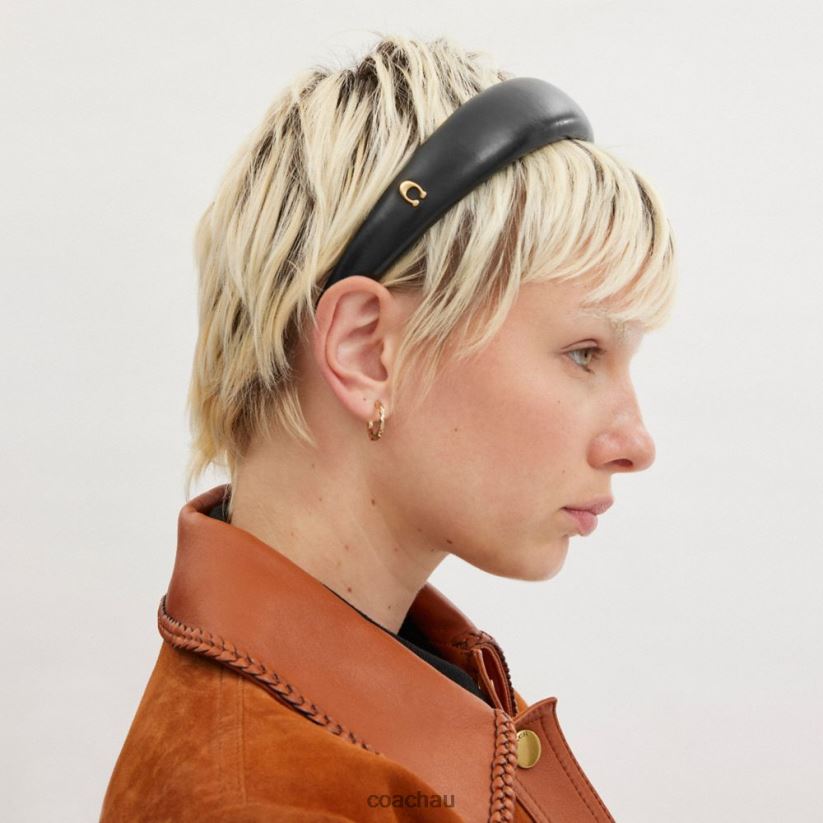 Coach Women LEATHER HEADBAND Black Z8JFB8589