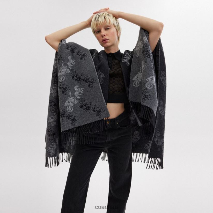 Coach Women REVERSIBLE HORSE AND CARRIAGE PONCHO Black Z8JFB8556