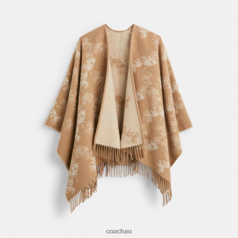 Coach Women REVERSIBLE HORSE AND CARRIAGE PONCHO OATMEAL Z8JFB8555