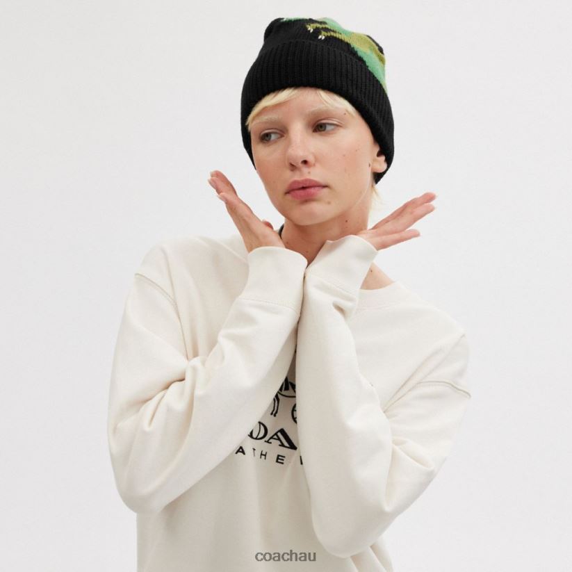 Coach Women REXY KNIT BEANIE Black Z8JFB8569