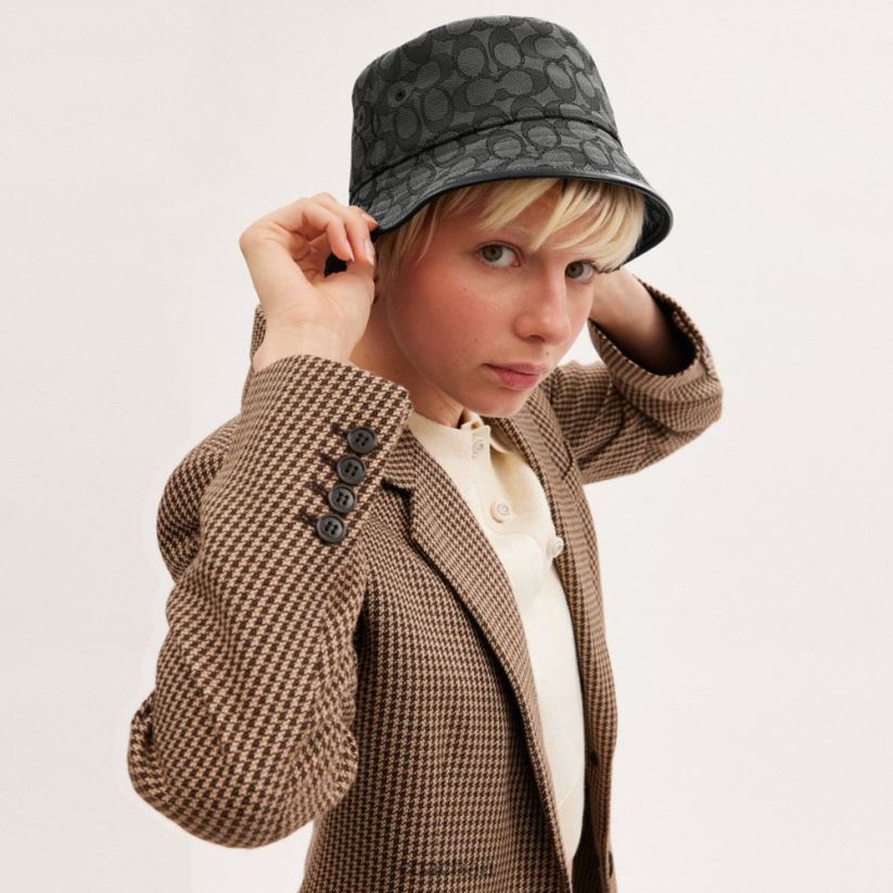 Coach Women SIGNATURE JACQUARD BUCKET HAT CHARCOAL Z8JFB8605