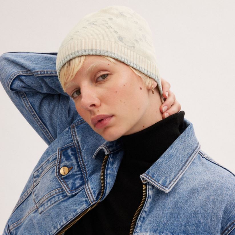 Coach Women SIGNATURE METALLIC KNIT BEANIE Chalk Z8JFB8564