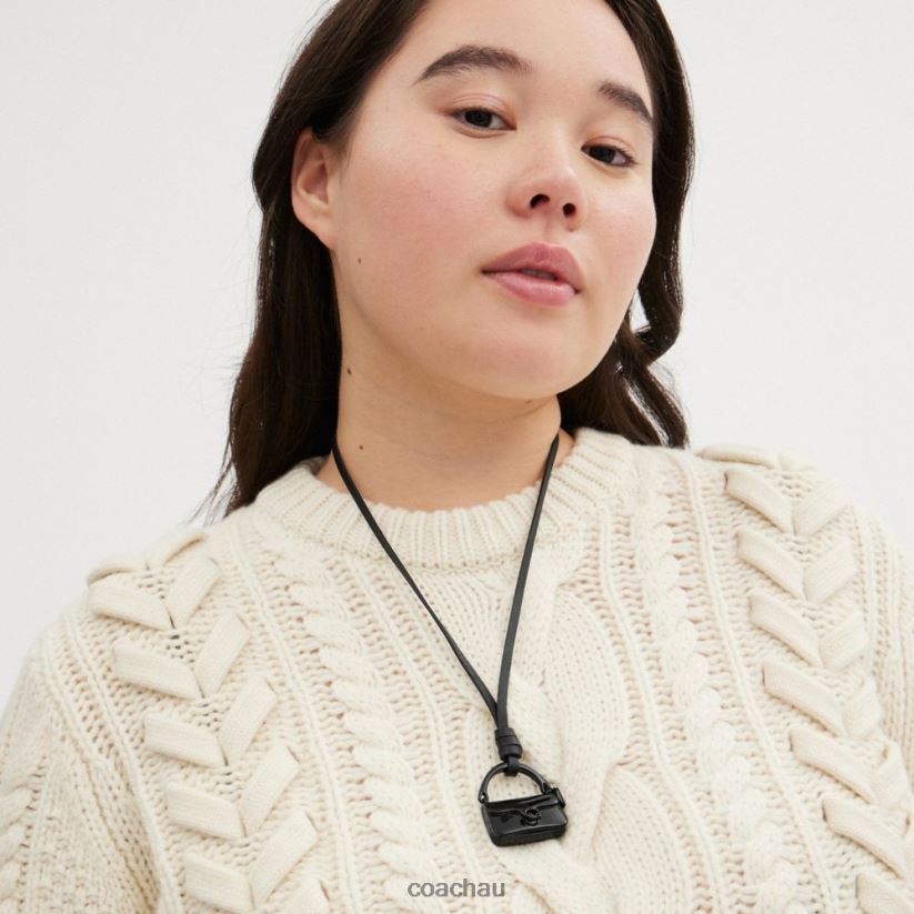 Coach Women HANDBAG LEATHER NECKLACE Black Z8JFB8536