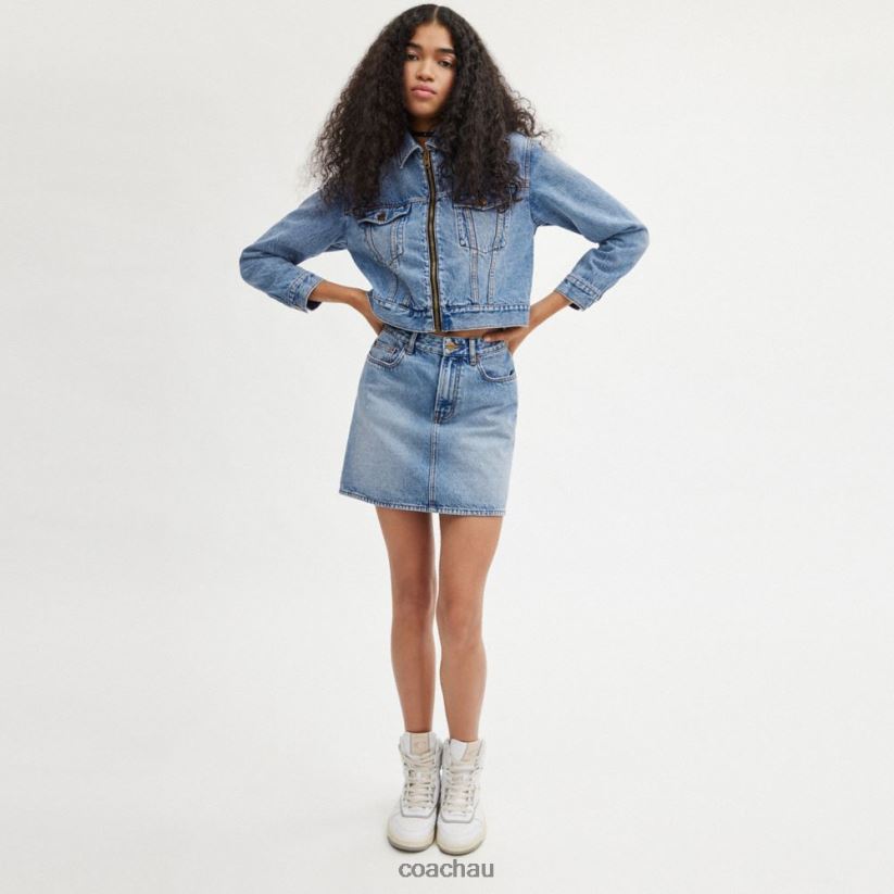 Coach Women HIGH WAISTED DENIM MINI SKIRT LIGHT BLUE Z8JFB8504