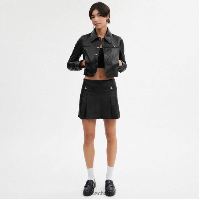 Coach Women LEATHER MINI SKIRT Black Z8JFB8502