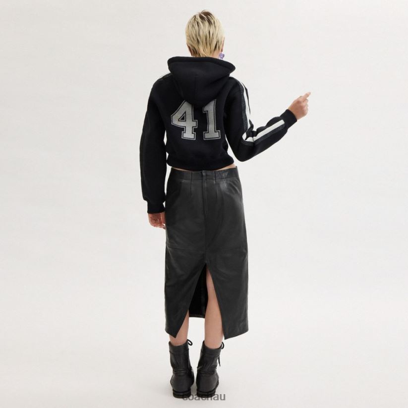 Coach Women LONG LEATHER SKIRT Black Z8JFB8509