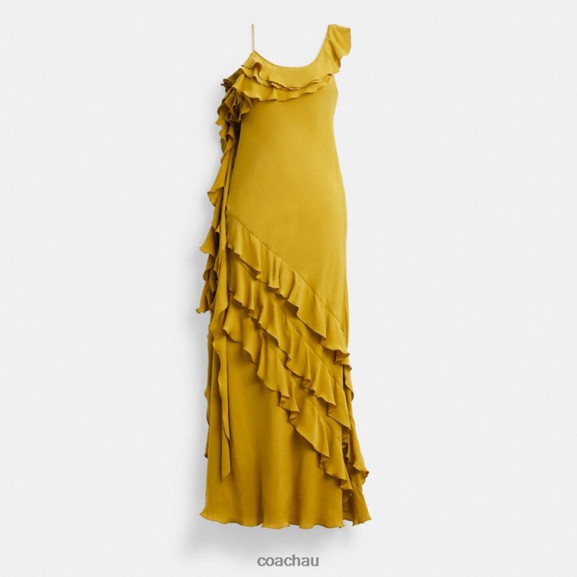 Coach Women BIAS DRESS WITH RUFFLE NECKLINE Dark Yellow Z8JFB8520