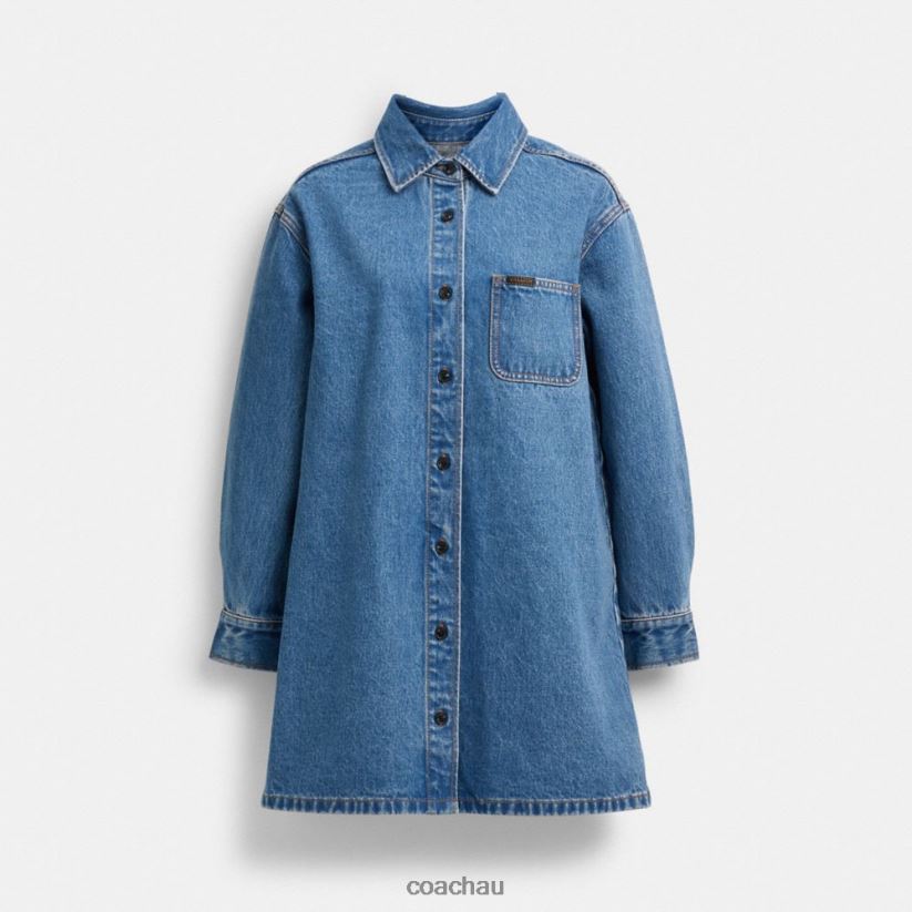 Coach Women DENIM SHIRT DRESS Indigo Blue Z8JFB8521