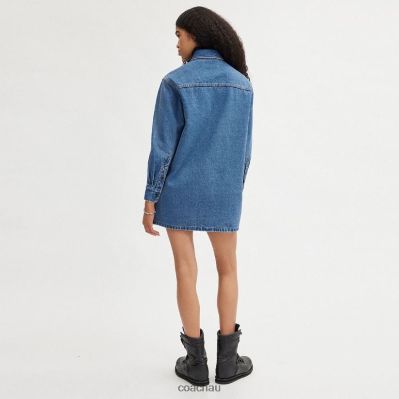 Coach Women DENIM SHIRT DRESS Indigo Blue Z8JFB8521
