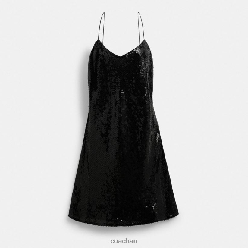 Coach Women SEQUIN SHORT CAMI DRESS Black Z8JFB8515