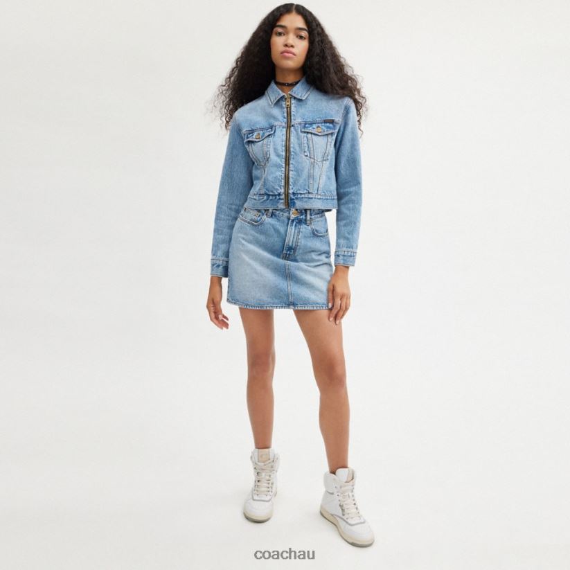 Coach Women DENIM CROPPED JACKET LIGHT BLUE Z8JFB8445