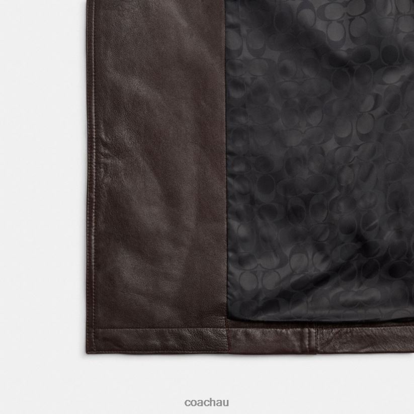 Coach Women DOUBLE BREASTED LEATHER TRENCH Brown Z8JFB8455