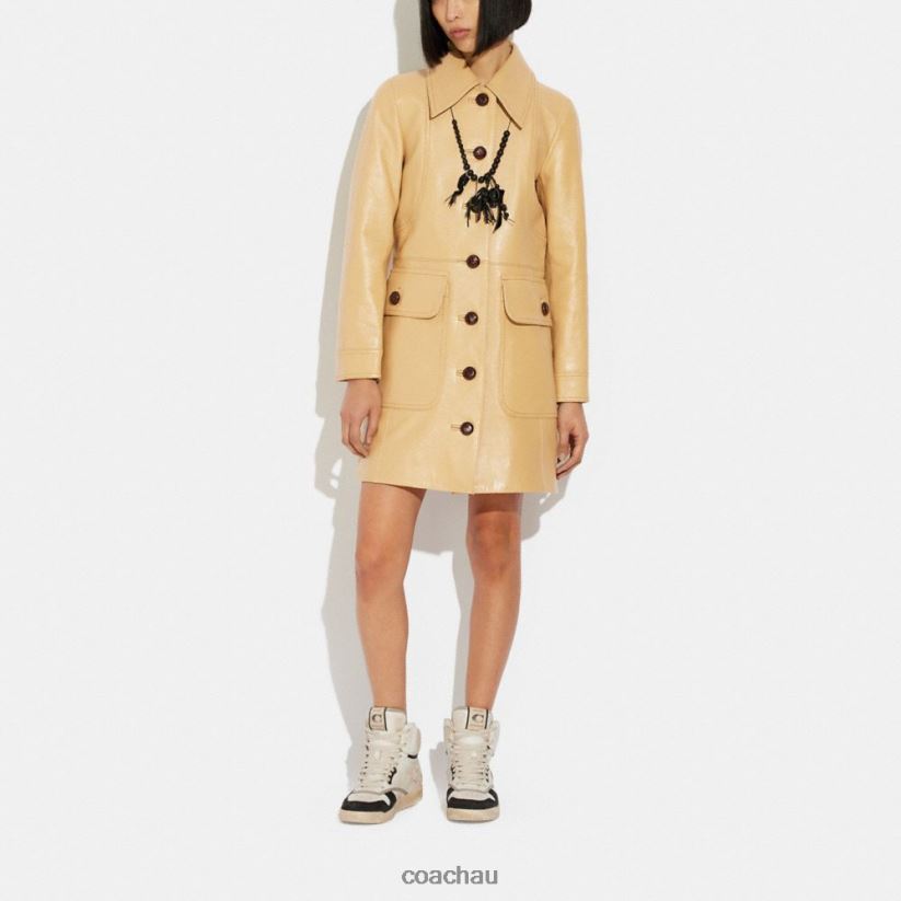 Coach Women LEATHER TRENCH COAT TAN Z8JFB8466