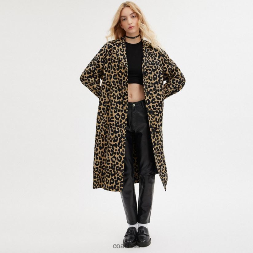 Coach Women LEOPARD OVERSIZED TRENCH COAT Leopard Z8JFB8437