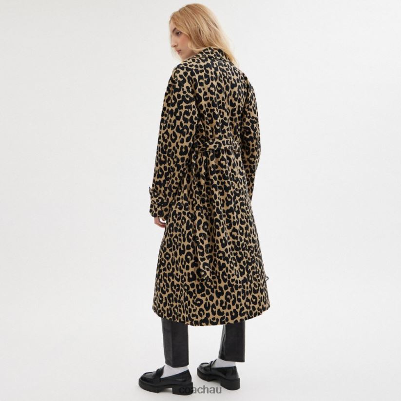Coach Women LEOPARD OVERSIZED TRENCH COAT Leopard Z8JFB8437