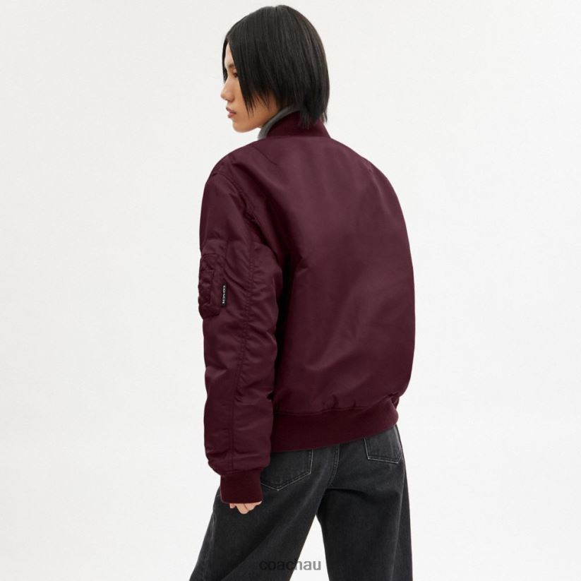 Coach Women NEW YEAR MA-1 JACKET WITH DRAGON Burgundy Z8JFB8431