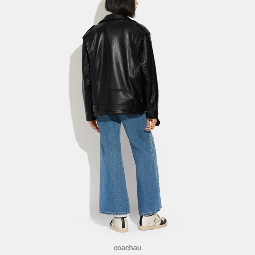 Coach Women OVERSIZED LEATHER BIKER JACKET Black Z8JFB8465