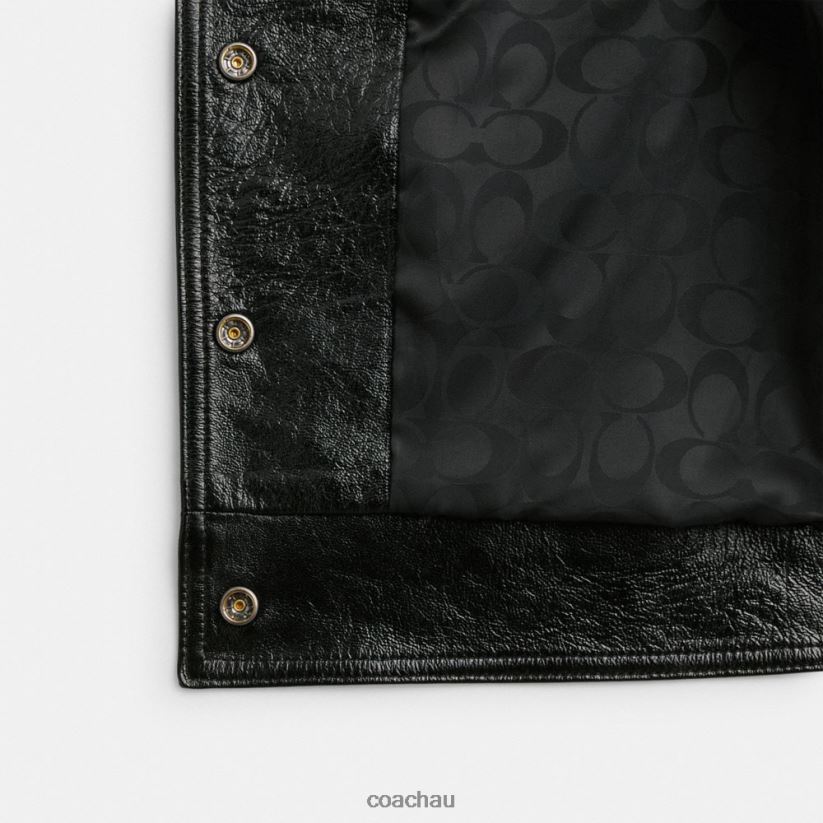 Coach Women PATENT LEATHER JACKET Black Z8JFB8454