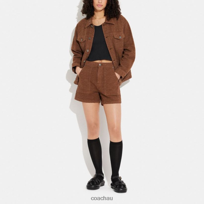 Coach Women SIGNATURE JACQUARD DENIM JACKET Brown Signature Z8JFB8464