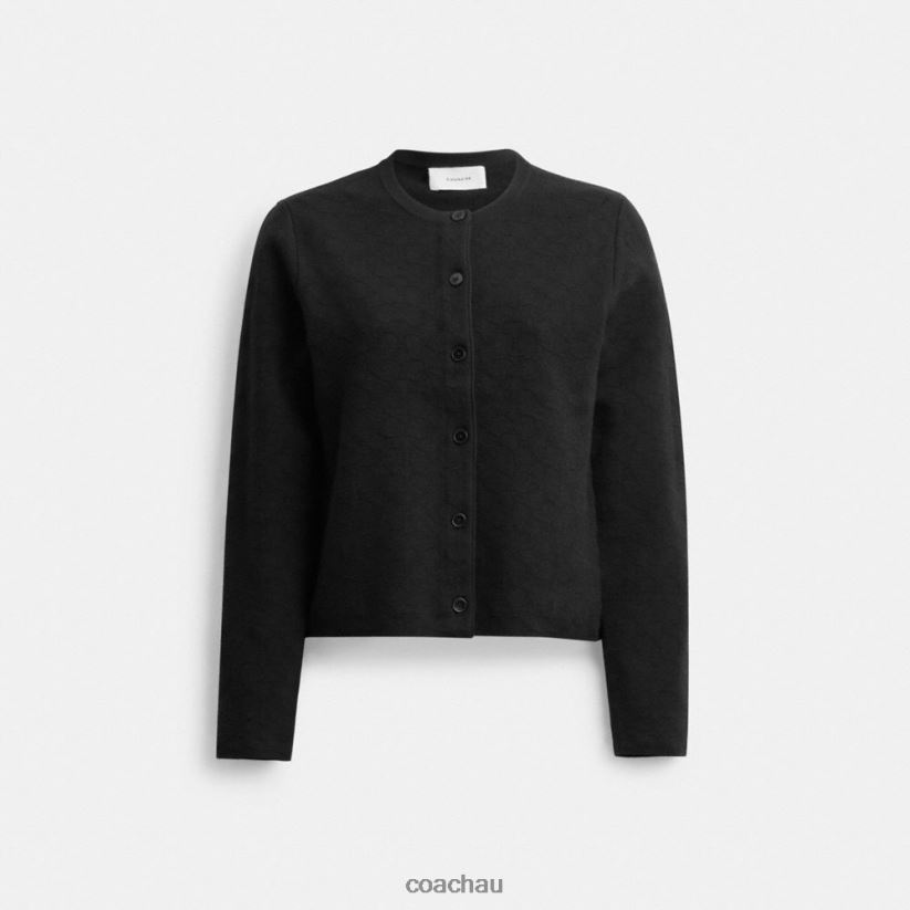 Coach Women SIGNATURE KNIT CROPPED CARDIGAN Black Z8JFB8452
