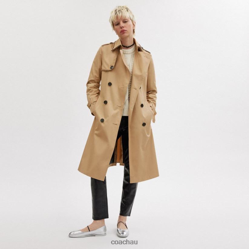Coach Women TRENCH WITH BRAIDED DETAIL KHAKI Z8JFB8459