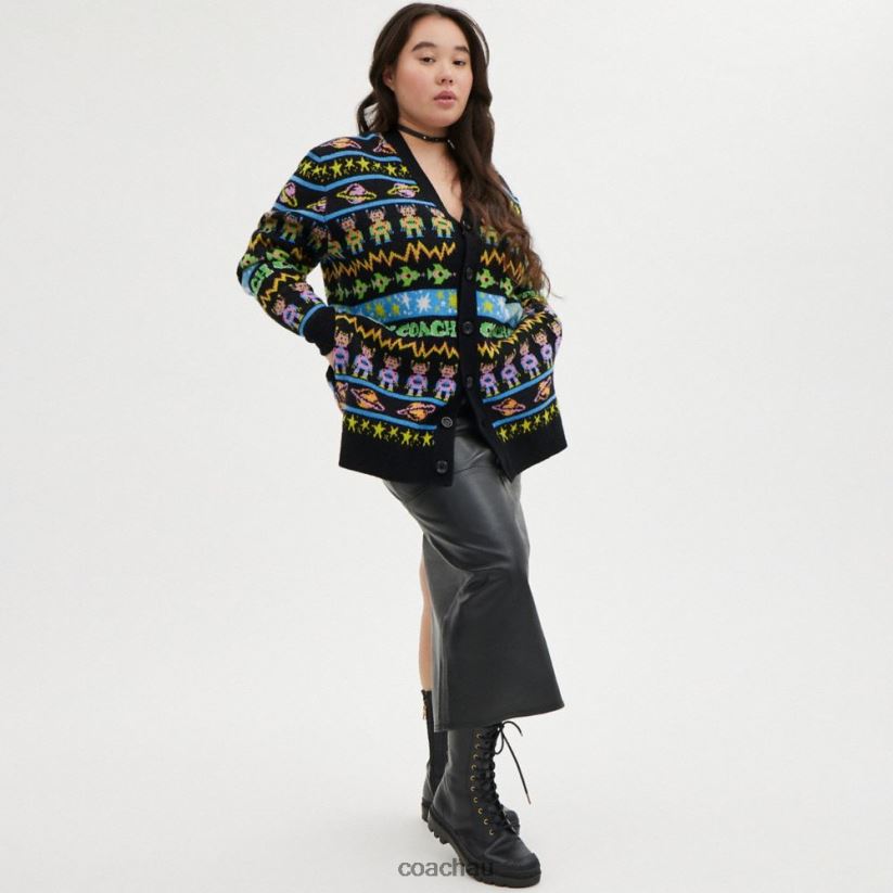 Coach Women COSMIC COACH CARDIGAN Black Multi. Z8JFB8476