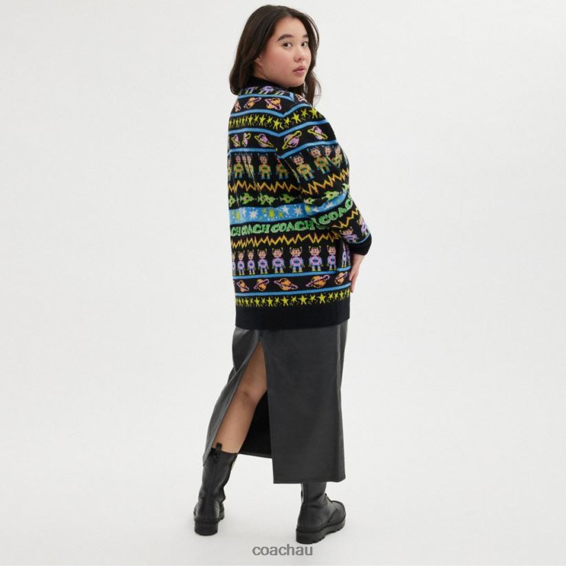 Coach Women COSMIC COACH CARDIGAN Black Multi. Z8JFB8476