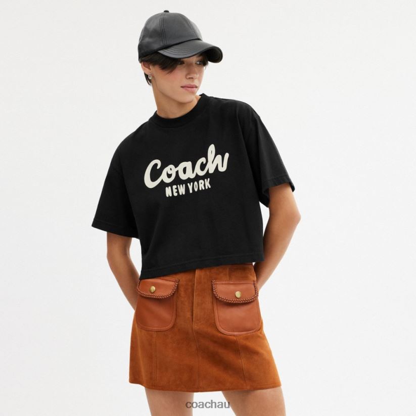 Coach Women CURSIVE SIGNATURE CROPPED T-SHIRT Black Z8JFB8472