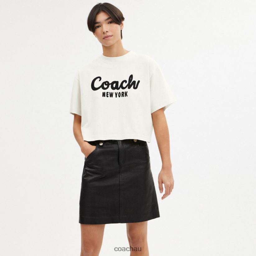Coach Women CURSIVE SIGNATURE CROPPED T-SHIRT Cream. Z8JFB8473