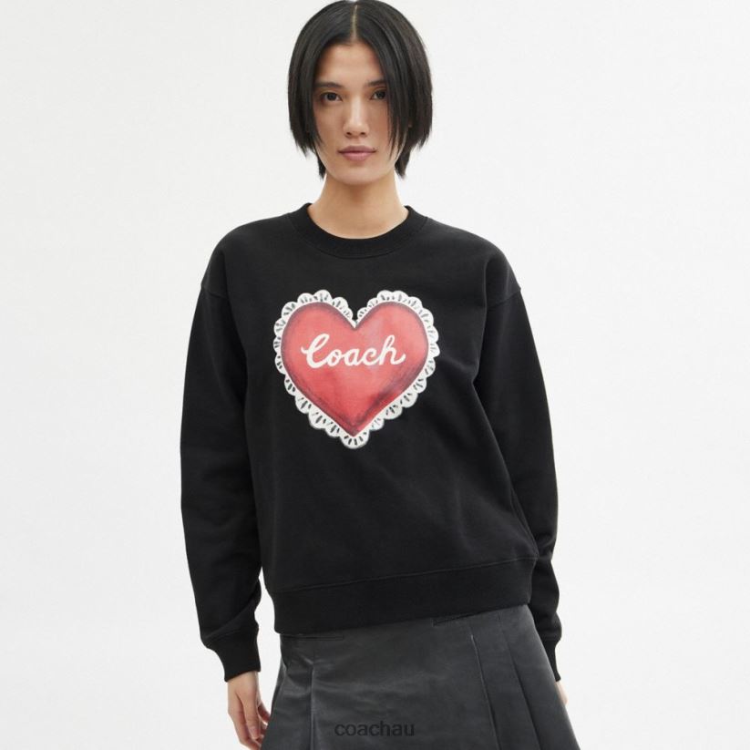 Coach Women HEART CREWNECK SWEATER Black Z8JFB8471