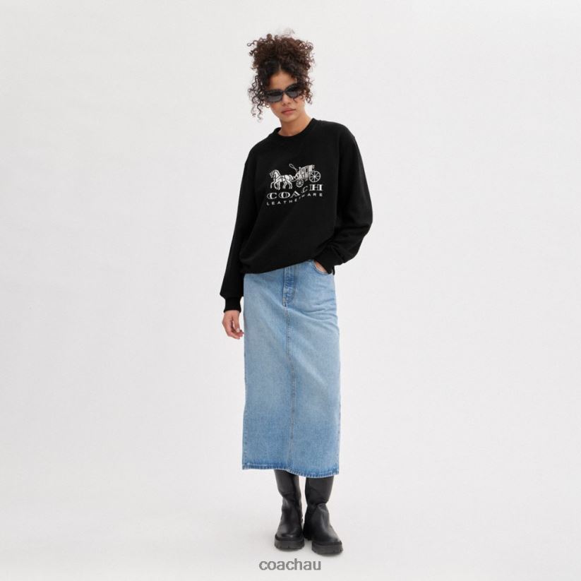 Coach Women HORSE AND CARRIAGE CREWNECK SWEATSHIRT Black Z8JFB8494
